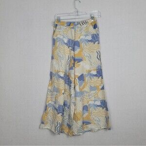 Midnight SKY Small Casual Wide Leg multicolor Pants Linen Blend elastic waist